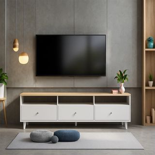 DELICATO ชั้นวางทีวี รุ่นบรูกลิน ขนาด152.6x39x56 ซม. สีบีช-ขาว