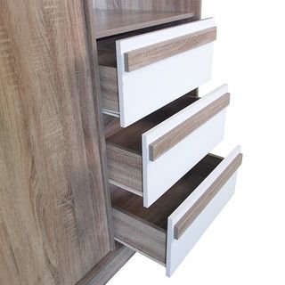 DELICATO ตู้เสื้อผ้าสองบานเลื่อน โต้ะเครื่องแป้งในตัว  รุ่น อปาเช่  ขนาด180x60x200 ซม. สีทูโทนน้ำตาล/ขาว