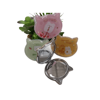 USUPSO กระจกพกพาทรงกลมหูแมวลายแมวน่ารัก(คละสี)ขนาด 8.0x7.8x1.0ซม.(#BH5)