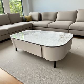 DELICATO โต๊ะกลางหน้าท็อปหินอ่อน รุ่น ZENO ขนาด 130x70x40 ซม. สีเทามิสต์เกรย์ 