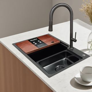 KOCH KITCHEN อ่างล้างจาน 1 หลุมไม่มีที่พัก SS304 75x45x22 ซม. MATINA สีดำพรีเมี่ยม