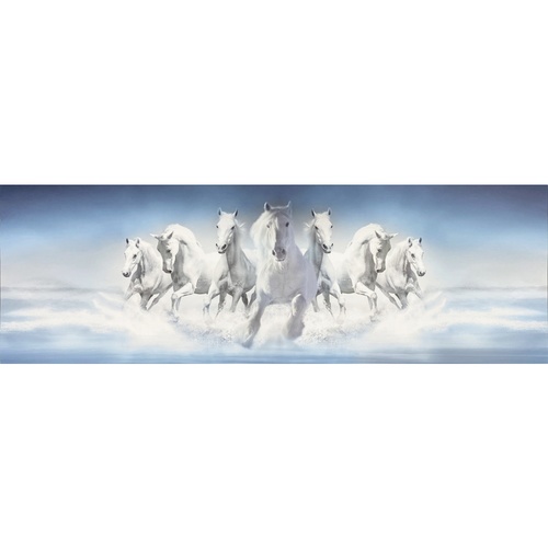 NICE ภาพพิมพ์ผ้าใบ Fengshui C12040-3 ขนาด 40x120ซม. กลุ่มม้าสีขาววิ่ง