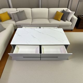 DELICATO โต๊ะกลางหน้าท็อปหินอ่อน รุ่น TARO ขนาด 130x70x42 ซม. สีเทาอ่อน 