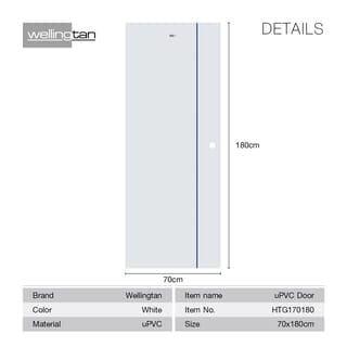 Wellingtan ประตูยูพีวีซีบานทึบเซาะร่อง รุ่นHTG170180  ขนาด 70x180ซม. สีขาว เจาะรูลูกบิด