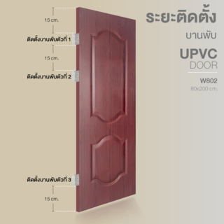 WELLINGTAN ประตูภายใน UPVC บานทึบ 2 ฟักโค้ง รุ่น UPVC-W802 ขนาด 80x200 ซม. สี Red wood