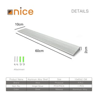 Nice ชั้นวางของติดผนังอลูมิเนียม รุ่น Angel-Silver ขนาด 10x60x2 ซม. สีเงิน