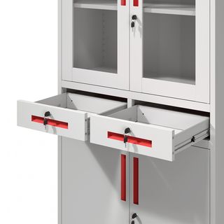 SMITH  ตู้เก็บเอกสารแบบกระจกและทึบบานเปิด รุ่น Artie ขนาด 40x90x185ซม.  สีขาว-แดง