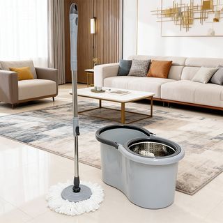 KLEANZY ชุดม็อปปั่นถังสเตนเลส ด้ามสเตนเลส รุ่น KXY-XBZ ขนาด 26x46x90-115 ซม. สีเทา