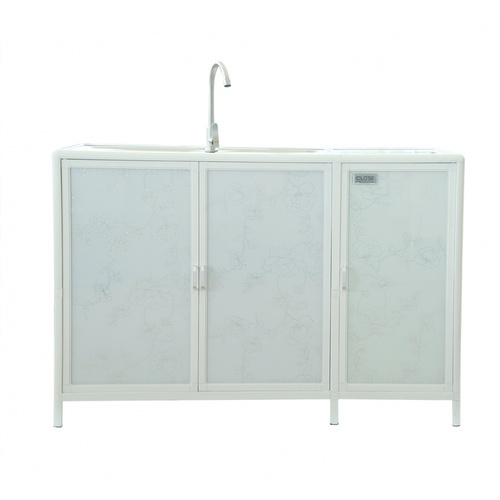 CLOSE ตู้พร้อมซิงค์ล้างจานสเตนเลส 1 หลุมมีที่พัก 119x44x77 ซม.  AURA สีขาว