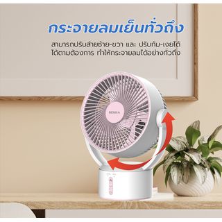 BENKA พัดลมตั้งโต๊ะชาร์จไฟแบบพกพา ขนาด 9 นิ้ว รุ่น KN-L2829 สีชมพู