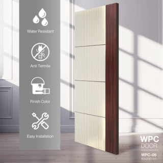 WELLINGTAN ประตู WPC รุ่น WPC-05 (สำหรับใช้ภายใน) บานทึบเซาะร่องดำ ขนาด 80x200 ซม. สีBlack walnut & Brown Oak (ไม่เจาะลูกบิด)