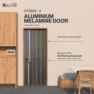 HOLZTUR ประตูปิดผิวเมลามีนเซาะร่องอลูมิเนียม CF2502-3 ขนาด 80x200ซม.สี Dark Grey