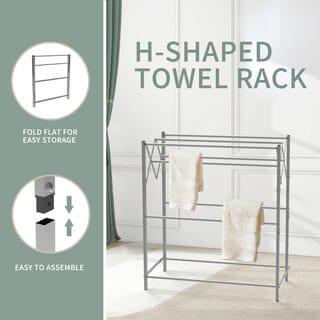 SAKU ราวพาดผ้าอลูมิเนียม พับได้ 9 เส้น รุ่น DY1240 ขนาด 45x81.60x91.40 ซม สีเงิน