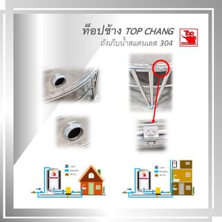 TOP เก็บน้ำสเตนเลส 3000L (เข้า3/4 ออก2) รุ่น ช้างแดง รับประกัน 5 ปี