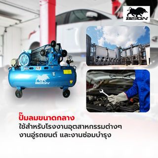 BISON ปั๊มลมสายพาน 2 HP ขนาด 120 ลิตร รุ่น TA65/120