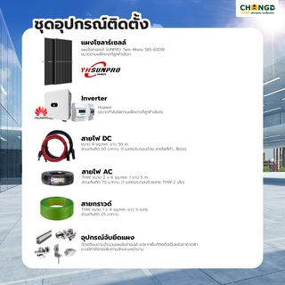 บริการติดตั้งแผงโซล่าเซลล์พร้อมอุปกรณ์ ชุด on grid แผง SUNPRO Twin Mono 585-600W ขนาด 5.9kw 3p