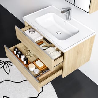 Verno ชุดเคาน์เตอร์อ่างล้างหน้าplywood พร้อมตู้กระจก 80x47x51.5 cm. รุ่น เมร่อน TG1-80 สีไม้ (½)