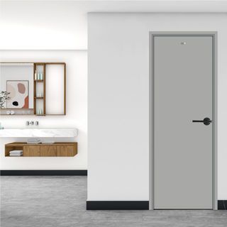 WELLINGTAN ประตู UPVC บานทึบ รุ่นHTP170200 ขนาด 70x200ซม. สีเทา เจาะรูลูกบิด