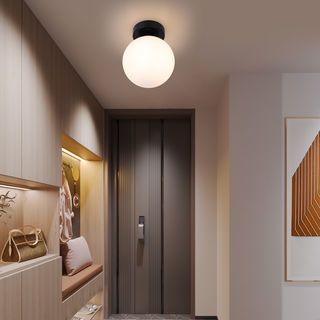 EILON โคมติดผนังทรงกลม ขั้ว E14 รุ่น GDD-8767 ฐานสีดำ โคมสีขาวขุ่น