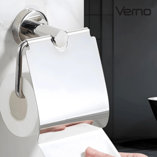 Verno ที่ใส่กระดาษชำระสแตนเลส 304 แบบมีฝาปิด รุ่น เวนิส PQS-NP00  สีโครเมี่ยม