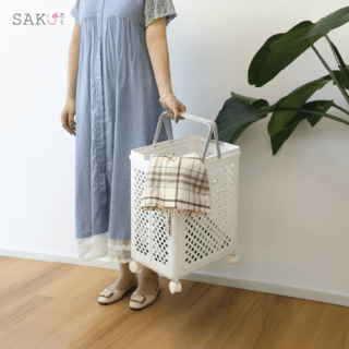 SAKU ตะกร้าล้อลากสูง มีหูหิ้วพับได้ รุ่น TG57418 ขนาด 37 x28 x 49 สีขาว