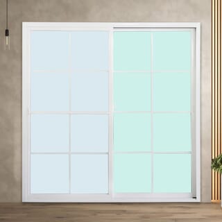 WELLINGTAN ประตูอะลูมิเนียมลายกริด บานเลื่อน SS G-WGD2050 200x205ซม. สีขาว พร้อมมุ้ง