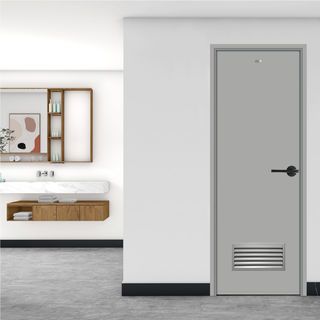 WELLINGTAN ประตู UPVC เกล็ดล่าง รุ่นHTP270200 ขนาด 70x200ซม. สีเทา เจาะรูลูกบิด